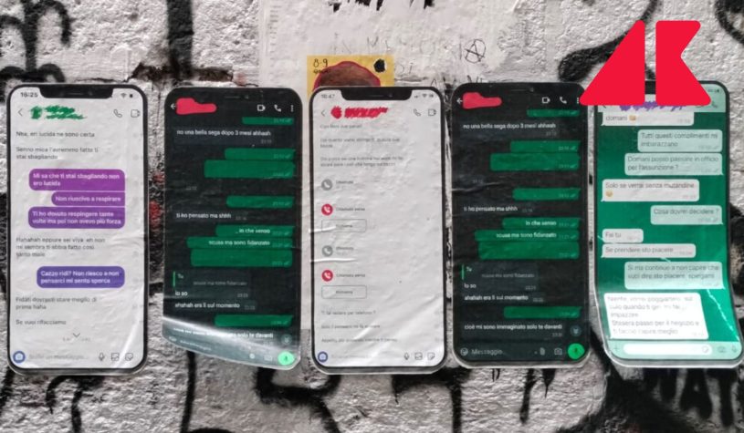 Napoli, molestie dal datore di lavoro: le chat di whatsapp affisse sui muri