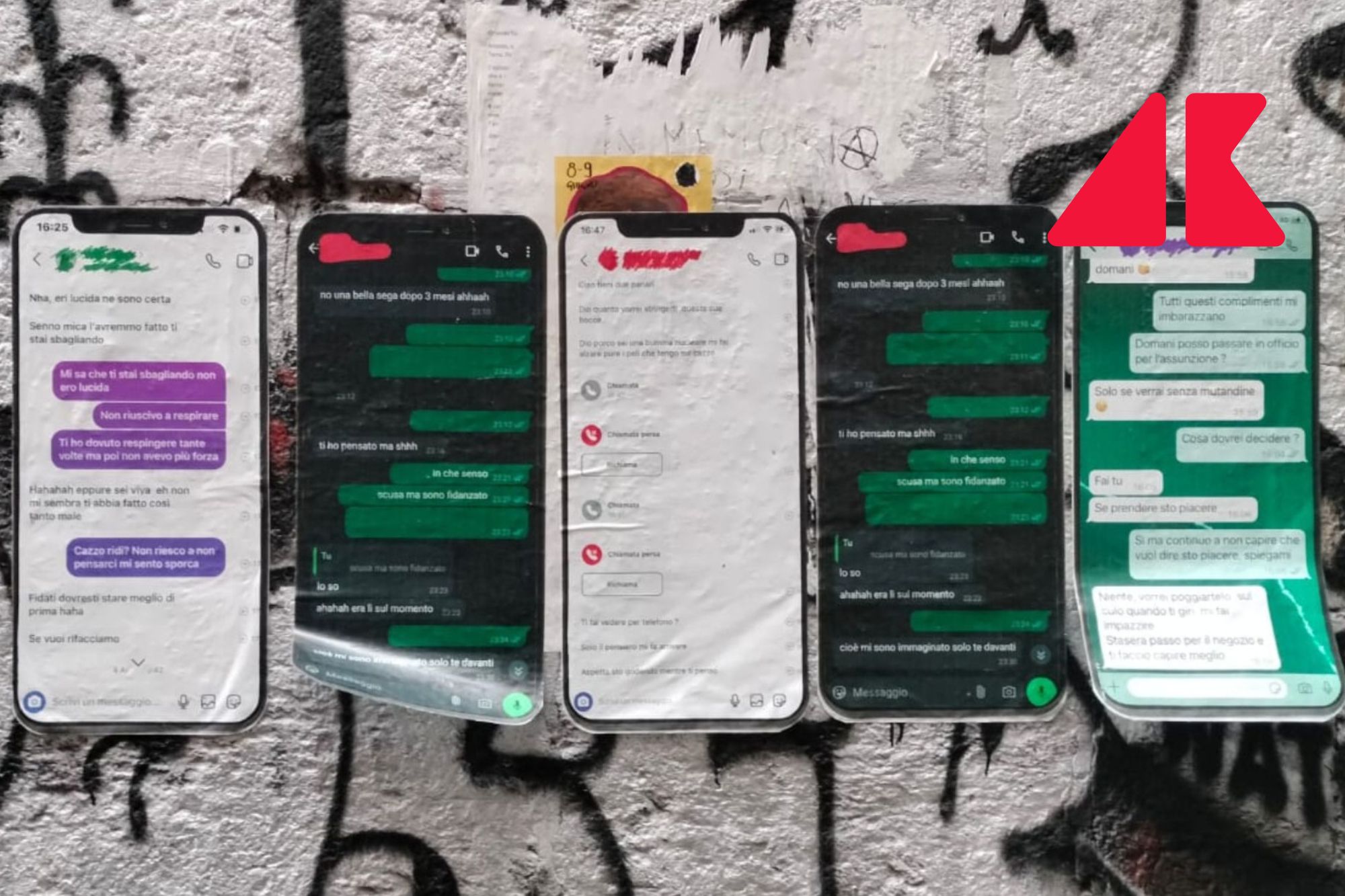 Napoli, molestie dal datore di lavoro: le chat di whatsapp affisse sui muri