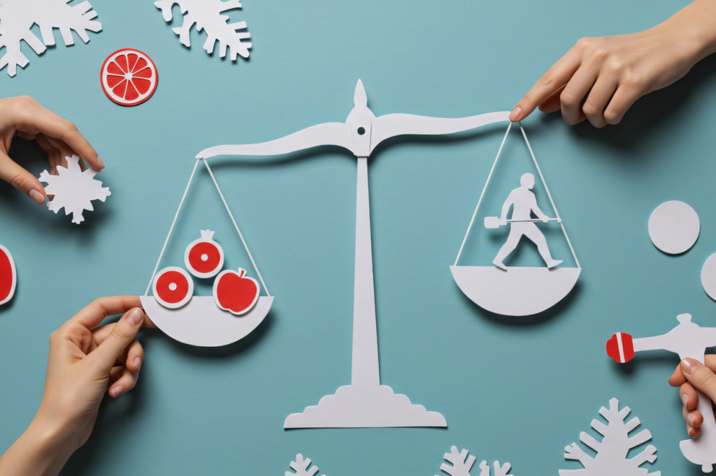 Bilancia con decisioni per il benessere